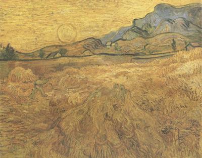 Vincent Van Gogh Wheat Field wtih Reaper and Sun (nn04)